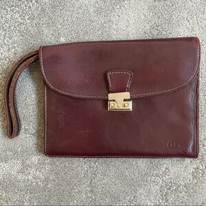 Vintage Le Sac Brown Leather Clutch Wristlet